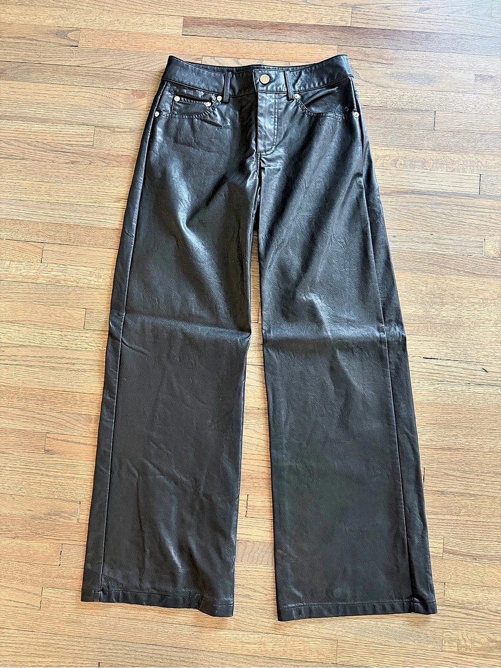 EDIKTED Faux Leather Wide Leg Pants Black Size XS
